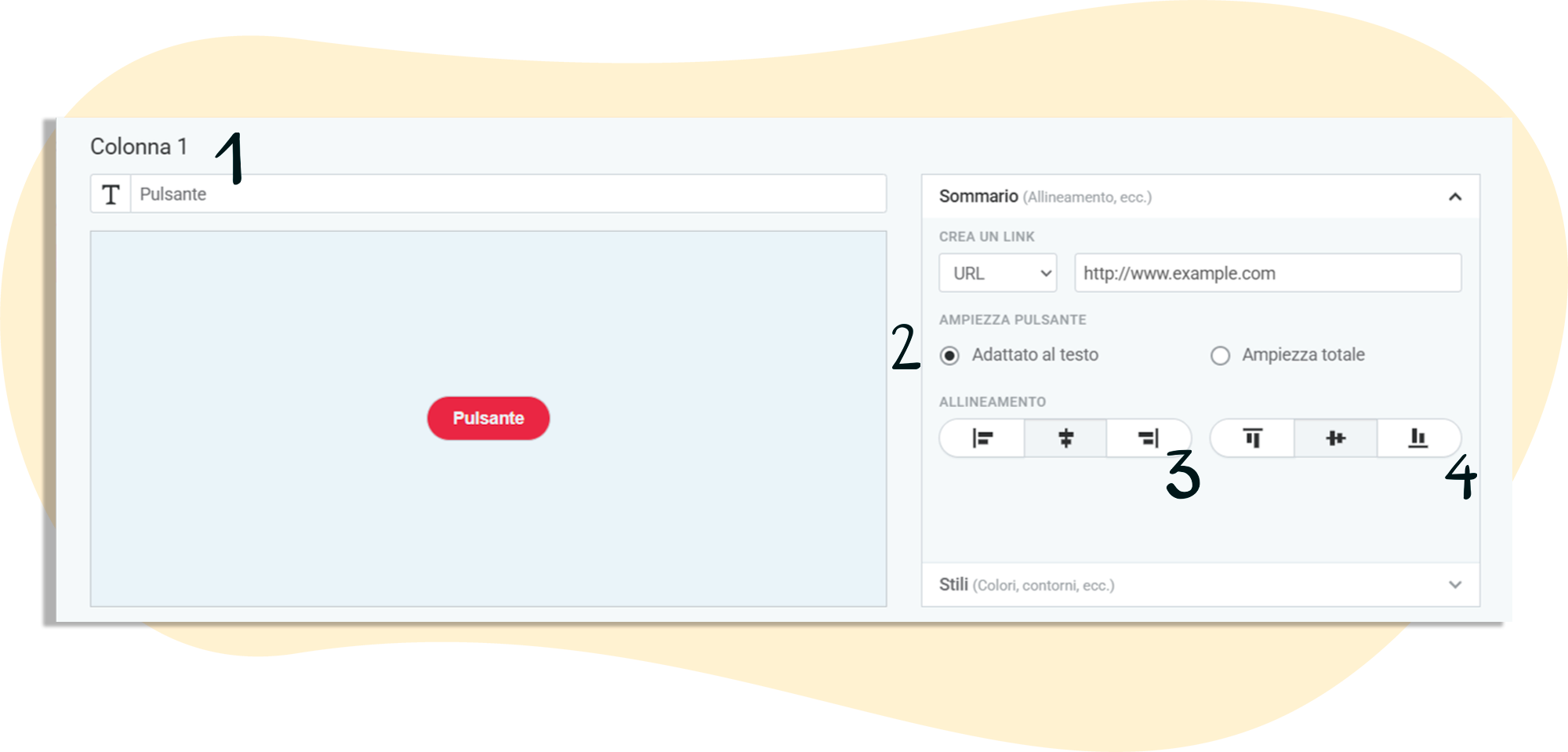Formattazione dei pulsanti: testo, allineamento verticale e orizzontale